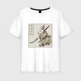 Мужская футболка хлопок Oversize с принтом Кролик Самурай Rabbit Samurai в Рязани, 100% хлопок | свободный крой, круглый ворот, “спинка” длиннее передней части | art | cyberpunk samurai | ninja | oni | rdsmry | ronin | samurai | shogun | ukiyo e | арт | живопись | животные | заяц | киберпанк самурай | мерч | прикол | путь воина | путь самурая | ронин | сёгун | токио | укиё э | фреска | харакири