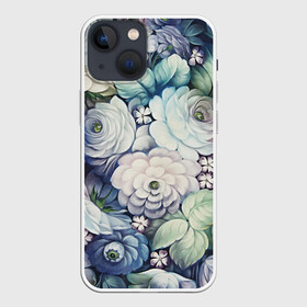 Чехол для iPhone 13 mini с принтом Цветы на синем фоне в Рязани,  |  | декоративная роспись | живопись | жостово | жостовская роспись | розы | цветы