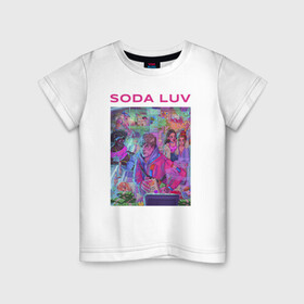 Детская футболка хлопок с принтом SODA LUV в Рязани, 100% хлопок | круглый вырез горловины, полуприлегающий силуэт, длина до линии бедер | luv | melon | music | soda | sodaluv | бигасс | коми | лав | лого | лув | мелон | сода