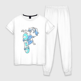 Женская пижама хлопок с принтом ЛАНГА ХАСЭГАВА SK8 в Рязани, 100% хлопок | брюки и футболка прямого кроя, без карманов, на брюках мягкая резинка на поясе и по низу штанин | Тематика изображения на принте: anime | kyan | reki | sk8 | sk8 the infinity | аниме | граффити | кян | манга | на скейте в бесконечность | рэки | скейт | скейт бесконечность | скейтборд | скейтбординг | скейтер