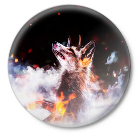 Значок с принтом Лиса с рогами в Рязани,  металл | круглая форма, металлическая застежка в виде булавки | fox | foxy | животное | звери | лиса | лисенок | лисичка | милая | рыжая | фокс