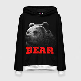 Женская толстовка 3D с принтом BEAR в Рязани, 100% полиэстер  | двухслойный капюшон со шнурком для регулировки, мягкие манжеты на рукавах и по низу толстовки, спереди карман-кенгуру с мягким внутренним слоем. | bear | beast | зверь | медведь | хищник