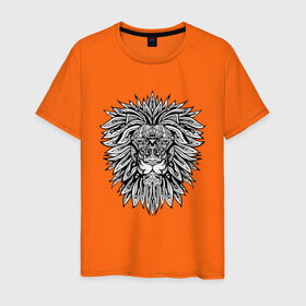 Мужская футболка хлопок с принтом Голова Льва с узором Мандала в Рязани, 100% хлопок | прямой крой, круглый вырез горловины, длина до линии бедер, слегка спущенное плечо. | Тематика изображения на принте: africa | afrika | ethnic | lion | mandala | predator | pride | savannah | totem animal | tribal | африка | африканский лев | гордый лев | лев | лёва | львёнок | племена | племенной узор | племя | прайд | саванна | тотемное животное | узор
