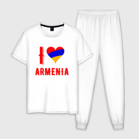 Мужская пижама хлопок с принтом I Love Armenia в Рязани, 100% хлопок | брюки и футболка прямого кроя, без карманов, на брюках мягкая резинка на поясе и по низу штанин
 | armenia | armenya | love | арарат | армения | армяне | армянин | арцах | горы | ереван | кавказ | любовь | народ | саркисян | сердце | ссср | страна | флаг