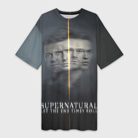 Платье-футболка 3D с принтом SPN | Let The End Times Roll в Рязани,  |  | belphegor | castiel | dean winchester | jack kline | sam winchester | sn | spn | supernatural | vdzabma | бельфегор | джек клайн | дин винчестер | кастиель | кастиэль | сверхъестественное | сн | спн | сэм винчестер