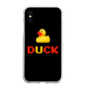 Чехол для iPhone XS Max матовый с принтом DUCK в Рязани, Силикон | Область печати: задняя сторона чехла, без боковых панелей | денди | матное слово | пиксели | прикольная надпись | резиновая уточка