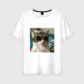 Женская футболка хлопок Oversize с принтом Мем про кота в Рязани, 100% хлопок | свободный крой, круглый ворот, спущенный рукав, длина до линии бедер
 | в очках | киса селфи | кот | мем | милый | прикол