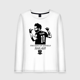 Женский лонгслив хлопок с принтом THE KING OF ANFIELD SALAH в Рязани, 100% хлопок |  | basel | champion | chelsea | fifa | lfc | liverpool | mo salah | mohamed salah | mokawloon | roma | soccer | uefa | базель | египет | ливерпуль | лига чемпионов | лфк | мокавлун | мохаммед салах | рома | уефа | фифа | футбол