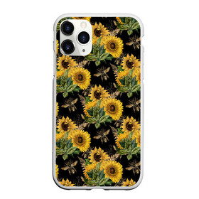 Чехол для iPhone 11 Pro матовый с принтом Fashion Sunflowers and bees в Рязани, Силикон |  | black | fashion | flowers | flowers lovers | sunflower | sunflowers | букет подсолнухов | весенние подсолнухи | жёлтые подсолнухи | летние подсолнухи | летние цветы | насекомые | подсолнечник | подсолнухи