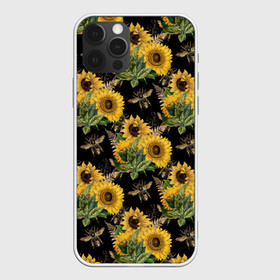 Чехол для iPhone 12 Pro с принтом Fashion Sunflowers and bees в Рязани, силикон | область печати: задняя сторона чехла, без боковых панелей | black | fashion | flowers | flowers lovers | sunflower | sunflowers | букет подсолнухов | весенние подсолнухи | жёлтые подсолнухи | летние подсолнухи | летние цветы | насекомые | подсолнечник | подсолнухи