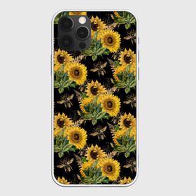 Чехол для iPhone 12 Pro Max с принтом Fashion Sunflowers and bees в Рязани, Силикон |  | black | fashion | flowers | flowers lovers | sunflower | sunflowers | букет подсолнухов | весенние подсолнухи | жёлтые подсолнухи | летние подсолнухи | летние цветы | насекомые | подсолнечник | подсолнухи