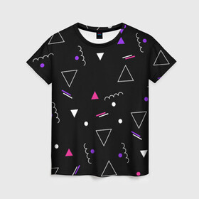 Женская футболка 3D с принтом Фигуры в Рязани, 100% полиэфир ( синтетическое хлопкоподобное полотно) | прямой крой, круглый вырез горловины, длина до линии бедер | абстракция | геометрические фигуры | детский | треугольник | школа