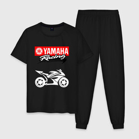 Мужская пижама хлопок с принтом YAMAHA ЯМАХА RACING в Рязани, 100% хлопок | брюки и футболка прямого кроя, без карманов, на брюках мягкая резинка на поясе и по низу штанин
 | motorcycle | yamaha | yzf r6. | байк | байкер | мотоспорт | мототехника | мотоцикл | мотоциклист | скутер | ямаха