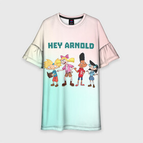 Детское платье 3D с принтом Hey Arnold в Рязани, 100% полиэстер | прямой силуэт, чуть расширенный к низу. Круглая горловина, на рукавах — воланы | Тематика изображения на принте: арнольд | арт | графика | дети | мультфильмы