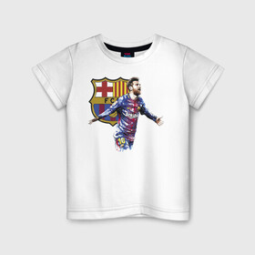 Детская футболка хлопок с принтом Lionel Messi Barcelona в Рязани, 100% хлопок | круглый вырез горловины, полуприлегающий силуэт, длина до линии бедер | barcelona | forward | lionel messi | star | барселона | звезда | лионель месси | форвард