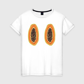 Женская футболка хлопок с принтом Папайа в Рязани, 100% хлопок | прямой крой, круглый вырез горловины, длина до линии бедер, слегка спущенное плечо | вкусно | летний фрукт | папайа | тропический фрукт | фрукт