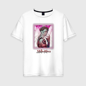 Женская футболка хлопок Oversize с принтом Сукунна в Рязани, 100% хлопок | свободный крой, круглый ворот, спущенный рукав, длина до линии бедер
 | gojo | itadori | jujutsu | satoro | sukua | годжо | итадори | магическая битва | сукунна | юдзи