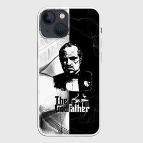 Чехол для iPhone 13 mini с принтом Крёстный отец (The Godfather) в Рязани,  |  | Тематика изображения на принте: black and white | the godfather | the godfather drawing | the godfather movie | the godfather print | крестный отец | принт крестный отец | рисунок крестный отец | фильм крестный отец | черный и белый