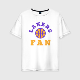 Женская футболка хлопок Oversize с принтом Lakers Fan в Рязани, 100% хлопок | свободный крой, круглый ворот, спущенный рукав, длина до линии бедер
 | basketball | bryant | game | james | kobe | lakers | lebron | los angeles | nba | sport | streetball | баскетбол | баскетболист | брайант | джеймс | игра | игрок | коби | леброн | лейкерс | лос анджелес | мяч | нба | спорт | стритбол