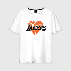 Женская футболка хлопок Oversize с принтом Love Lakers в Рязани, 100% хлопок | свободный крой, круглый ворот, спущенный рукав, длина до линии бедер
 | basketball | bryant | game | james | kobe | lakers | lebron | los angeles | nba | sport | streetball | баскетбол | баскетболист | брайант | джеймс | игра | игрок | коби | леброн | лейкерс | лос анджелес | мяч | нба | спорт | стритбол