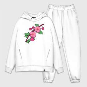 Мужской костюм хлопок OVERSIZE с принтом Цветущая ветка Сакуры в Рязани,  |  | cherry | flowers | japan | sakura | summer | букет | бутоны | весна | ветки | вишня | деревья | зелень | лепестки | лето | листья | нарисованные цветы | природа | розовый цветок | сакура | сакура вишня | сакура цветок