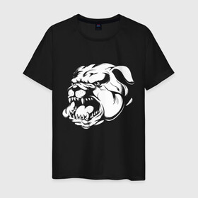 Мужская футболка хлопок с принтом Бульдог белый на черном в Рязани, 100% хлопок | прямой крой, круглый вырез горловины, длина до линии бедер, слегка спущенное плечо. | Тематика изображения на принте: dog | бульдог | животные | пес | природа | собака | собаки | собакчка | собачки