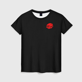 Женская футболка 3D с принтом Крестный отец - Роза в Рязани, 100% полиэфир ( синтетическое хлопкоподобное полотно) | прямой крой, круглый вырез горловины, длина до линии бедер | jntw | rhtcnysq | алая | вектор | красная | крестный | отец | роза | смокинг | фильм | цветок | черный