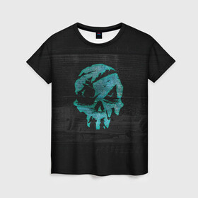 Женская футболка 3D с принтом Skull of pirate в Рязани, 100% полиэфир ( синтетическое хлопкоподобное полотно) | прямой крой, круглый вырез горловины, длина до линии бедер | game | games | pirate | sea of thieves | sot | игра | игры | корабли | корабль | кракен | майкрософт | море | море воров | моря | пираты