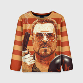 Детский лонгслив 3D с принтом Walter Sobchak в Рязани, 100% полиэстер | длинные рукава, круглый вырез горловины, полуприлегающий силуэт
 | Тематика изображения на принте: dude | jeff bridges | the big lebowski | walter sobchak | большой лебовский | боулинг | вальтер собчак | джефф бриджес | пистолет | фильм | чувак | шар