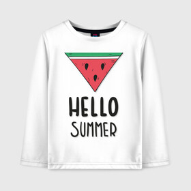 Детский лонгслив хлопок с принтом HELLO SUMMER в Рязани, 100% хлопок | круглый вырез горловины, полуприлегающий силуэт, длина до линии бедер | funny | happy | hello | icecream | rainbow | romantic | summer | sun | арбуз | веселье | значки | лето | отдых | отпуск | привет | романтика | солнце | счастье | тепло