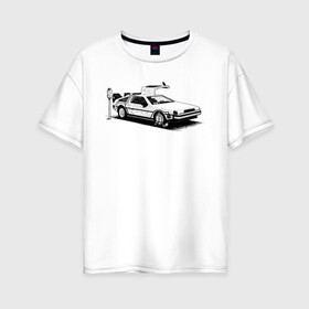 Женская футболка хлопок Oversize с принтом DeLorean в Рязани, 100% хлопок | свободный крой, круглый ворот, спущенный рукав, длина до линии бедер
 | автомобиль | делориан | машина | парковка | черно белый