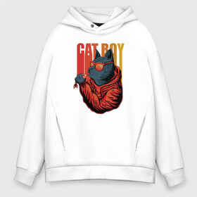 Мужское худи Oversize хлопок с принтом Cat boy в Рязани, френч-терри — 70% хлопок, 30% полиэстер. Мягкий теплый начес внутри —100% хлопок | боковые карманы, эластичные манжеты и нижняя кромка, капюшон на магнитной кнопке | cat | kitten | блатной | в наушниках | кот | котенок | котик | кошачьи | кошка