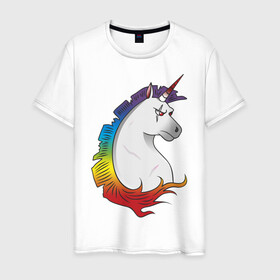 Мужская футболка хлопок с принтом  Единорог в Рязани, 100% хлопок | прямой крой, круглый вырез горловины, длина до линии бедер, слегка спущенное плечо. | angry unicorn | harsh unicorn | rainbow unicorn | unicorn | единорог | злой единорог | радужный единорог | суровый единорог