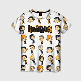 Женская футболка 3D с принтом Команда школы Карасуно Haikyuu!! в Рязани, 100% полиэфир ( синтетическое хлопкоподобное полотно) | прямой крой, круглый вырез горловины, длина до линии бедер | anime | haikyu | haikyuu | karasuno | manga | аниме | асахи азумане | волейбол | волейбольный клуб | вороны | карасуно | коши сугавара | манга | рюноске танака | старшая школа | тобио кагеяма | хаику | хаикую | шоё хината