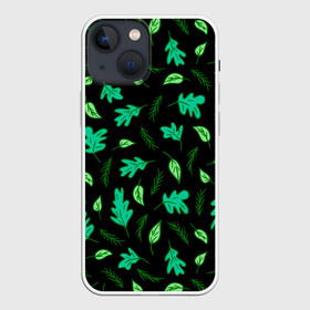 Чехол для iPhone 13 mini с принтом Листопад в Рязани,  |  | green | leaves | nature | summer | trees | tropical | ветки | вечер | деревья | зеленые листья | зеленый узор | зелень | камуфляж | клен | лепестки | лес | летний принт | лето | листва | листопад | листья | ночь | осень