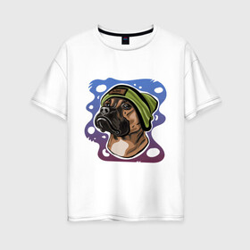 Женская футболка хлопок Oversize с принтом Боксер в Рязани, 100% хлопок | свободный крой, круглый ворот, спущенный рукав, длина до линии бедер
 | art | boxer | dog | drawing | арт | боксер | пес | рисунок | собака