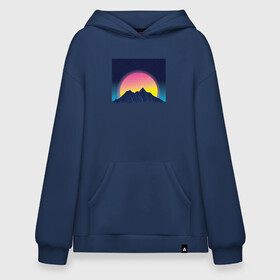 Худи SuperOversize хлопок с принтом Vaporwave Mountain Sunset в Рязани, 70% хлопок, 30% полиэстер, мягкий начес внутри | карман-кенгуру, эластичная резинка на манжетах и по нижней кромке, двухслойный капюшон
 | chill | chilled cow | fashion | landscape | lo fi hip hop | lofi | music | retrowave | stars | synthpop | synthwave | zen | вапорвейв | горы | дзен | закат | звёзды | музыка | небо | ночное небо | паровая волна | пейзаж | ретровейв | синтвейв | синтпоп | 