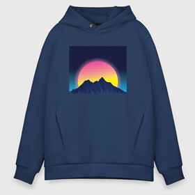 Мужское худи Oversize хлопок с принтом Vaporwave Mountain Sunset в Рязани, френч-терри — 70% хлопок, 30% полиэстер. Мягкий теплый начес внутри —100% хлопок | боковые карманы, эластичные манжеты и нижняя кромка, капюшон на магнитной кнопке | Тематика изображения на принте: chill | chilled cow | fashion | landscape | lo fi hip hop | lofi | music | retrowave | stars | synthpop | synthwave | zen | вапорвейв | горы | дзен | закат | звёзды | музыка | небо | ночное небо | паровая волна | пейзаж | ретровейв | синтвейв | синтпоп | 