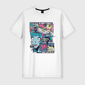 Мужская футболка хлопок Slim с принтом Vaporwave Anime Skater Boy в Рязани, 92% хлопок, 8% лайкра | приталенный силуэт, круглый вырез ворота, длина до линии бедра, короткий рукав | anime fan | art | fail | japan | japanese | manga character | tokyo | анимация | анимешник | арт | арты | комикс | комиксы | манга | отрисовка | паровая волна | пародия | персонаж аниме | рисунок в стиле аниме | скейтер | токио