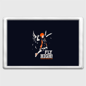 Магнит 45*70 с принтом fly high! Шоё Хината Haikyuu!! в Рязани, Пластик | Размер: 78*52 мм; Размер печати: 70*45 | Тематика изображения на принте: 10 номер | anime | haikyu | haikyuu | hinata shoyo | karasuno | manga | аниме | волейбол | волейбольный клуб | иероглифы | карасуно | лети высоко | лого | манга | надпись | прыжок | старшая школа | хаику | хаикую