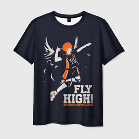 Мужская футболка 3D с принтом fly high! Шоё Хината Haikyuu!! в Рязани, 100% полиэфир | прямой крой, круглый вырез горловины, длина до линии бедер | Тематика изображения на принте: 10 номер | anime | haikyu | haikyuu | hinata shoyo | karasuno | manga | аниме | волейбол | волейбольный клуб | иероглифы | карасуно | лети высоко | лого | манга | надпись | прыжок | старшая школа | хаику | хаикую