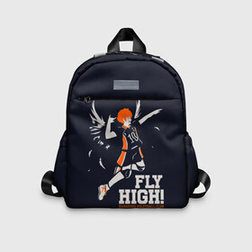 Детский рюкзак 3D с принтом fly high! Шоё Хината Haikyuu!! в Рязани, 100% полиэстер | лямки с регулируемой длиной, сверху петелька, чтобы рюкзак можно было повесить на вешалку. Основное отделение закрывается на молнию, как и внешний карман. Внутри дополнительный карман. По бокам два дополнительных кармашка | Тематика изображения на принте: 10 номер | anime | haikyu | haikyuu | hinata shoyo | karasuno | manga | аниме | волейбол | волейбольный клуб | иероглифы | карасуно | лети высоко | лого | манга | надпись | прыжок | старшая школа | хаику | хаикую