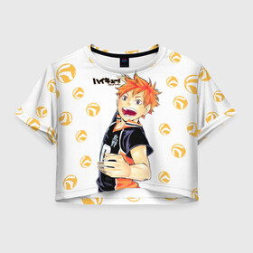 Женская футболка Crop-top 3D с принтом Мощный удар Шоё Хината Haikyuu!! в Рязани, 100% полиэстер | круглая горловина, длина футболки до линии талии, рукава с отворотами | 10 номер | haikyu | haikyuu | hinata shoyo | karasuno | аниме | волейбол | волейбольный клуб | карасуно | коротышка | красный | мальчик мяч | манга | рыжик | старшая школа | хаикую | чиби чан | шоё хината