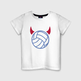 Детская футболка хлопок с принтом Volleyball Devil в Рязани, 100% хлопок | круглый вырез горловины, полуприлегающий силуэт, длина до линии бедер | ball | beach | game | sport | volley | volleyball | волейбол | волейболист | волейболистка | гол | игра | игрок | мяч | площадка | пляж | пляжный | победа | сетка | спорт | тренер | чемпион