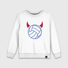 Детский свитшот хлопок с принтом Volleyball Devil в Рязани, 100% хлопок | круглый вырез горловины, эластичные манжеты, пояс и воротник | ball | beach | game | sport | volley | volleyball | волейбол | волейболист | волейболистка | гол | игра | игрок | мяч | площадка | пляж | пляжный | победа | сетка | спорт | тренер | чемпион