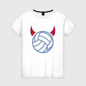 Женская футболка хлопок с принтом Volleyball Devil в Рязани, 100% хлопок | прямой крой, круглый вырез горловины, длина до линии бедер, слегка спущенное плечо | ball | beach | game | sport | volley | volleyball | волейбол | волейболист | волейболистка | гол | игра | игрок | мяч | площадка | пляж | пляжный | победа | сетка | спорт | тренер | чемпион