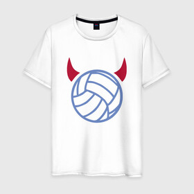 Мужская футболка хлопок с принтом Volleyball Devil в Рязани, 100% хлопок | прямой крой, круглый вырез горловины, длина до линии бедер, слегка спущенное плечо. | ball | beach | game | sport | volley | volleyball | волейбол | волейболист | волейболистка | гол | игра | игрок | мяч | площадка | пляж | пляжный | победа | сетка | спорт | тренер | чемпион