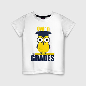 Детская футболка хлопок с принтом Owl Grades в Рязани, 100% хлопок | круглый вырез горловины, полуприлегающий силуэт, длина до линии бедер | арт | иллюстрация | карандаш | сова | студент