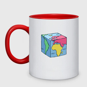 Кружка двухцветная с принтом Квадратный глобус земли в Рязани, керамика | объем — 330 мл, диаметр — 80 мм. Цветная ручка и кайма сверху, в некоторых цветах — вся внутренняя часть | art | cube | cubic | earth | europe | funny | globe | globus | humor | illustration | map | south america | америка | арт | африка | евразия | европа | земля | иллюстрация | карта | континенты | кубизм | кубическая карта | планета | прикол