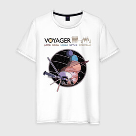 Мужская футболка хлопок с принтом VOYAGER в Рязани, 100% хлопок | прямой крой, круглый вырез горловины, длина до линии бедер, слегка спущенное плечо. | space | voyager | амс | вояджер | зонд | космос | планеты | сатурн | уран | юпитер